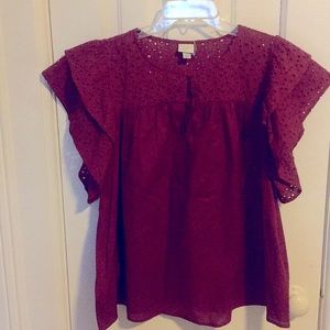 Cute Eyelet Ruffle Sleeve Top